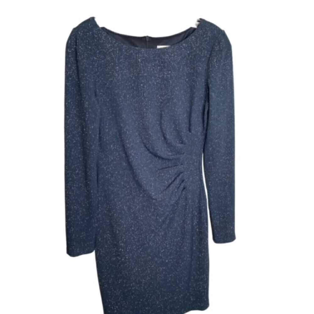 Eliza J Long Sleeve Sheath Dress Sz 4 Blue with Silver sparkle fabric EUC